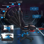Hoffree Massage Reclining Gaming Chair Ergonomic Office PC Chair with Bluetooth Speaker & RGB Light
