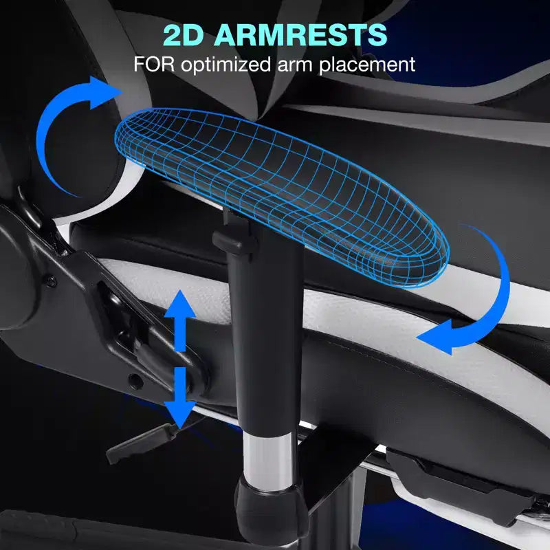 Hoffree Massage Reclining Gaming Chair Ergonomic Office PC Chair with Bluetooth Speaker & RGB Light