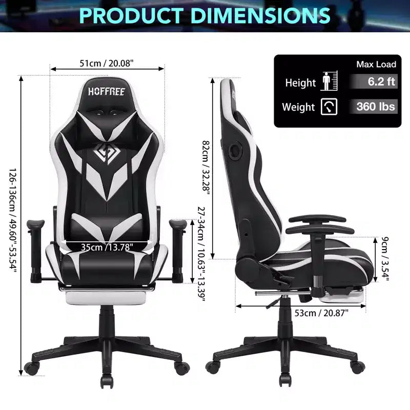 Hoffree Massage Reclining Gaming Chair Ergonomic Office PC Chair with Bluetooth Speaker & RGB Light