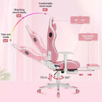 Hoffree Massage Reclining Gaming Chair Ergonomic Office PC Chair with Bluetooth Speaker & RGB Light