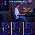 Hoffree Massage Reclining Gaming Chair Ergonomic Office PC Chair with Bluetooth Speaker & RGB Light
