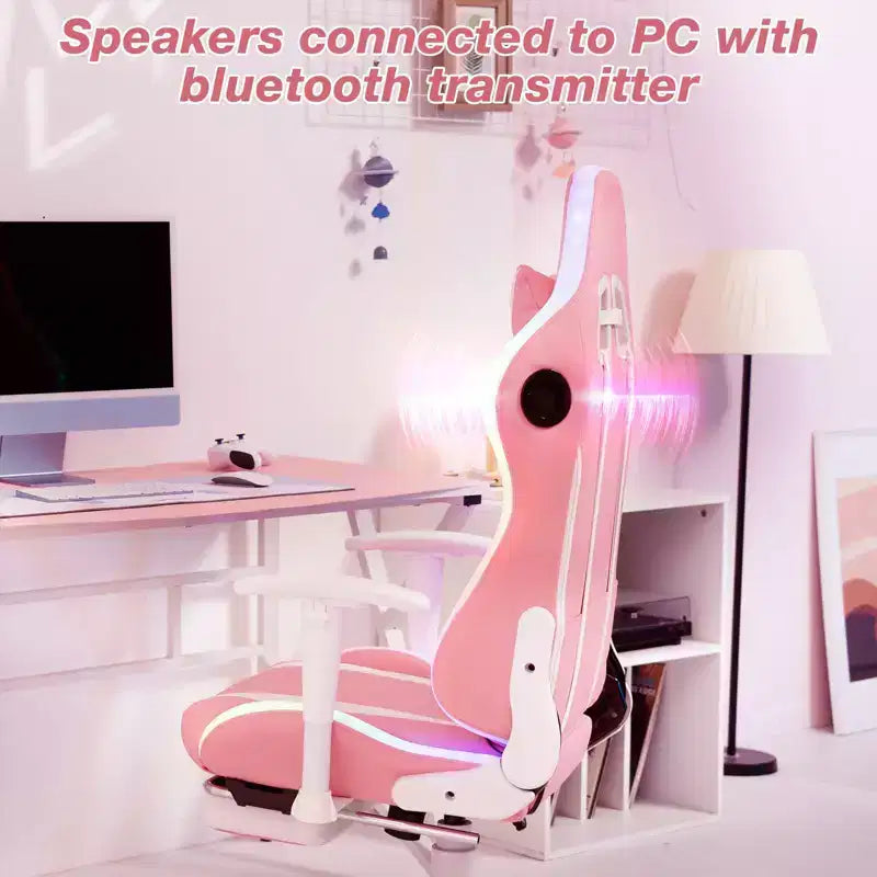 Hoffree Massage Reclining Gaming Chair Ergonomic Office PC Chair with Bluetooth Speaker & RGB Light