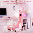 Hoffree Massage Reclining Gaming Chair Ergonomic Office PC Chair with Bluetooth Speaker & RGB Light