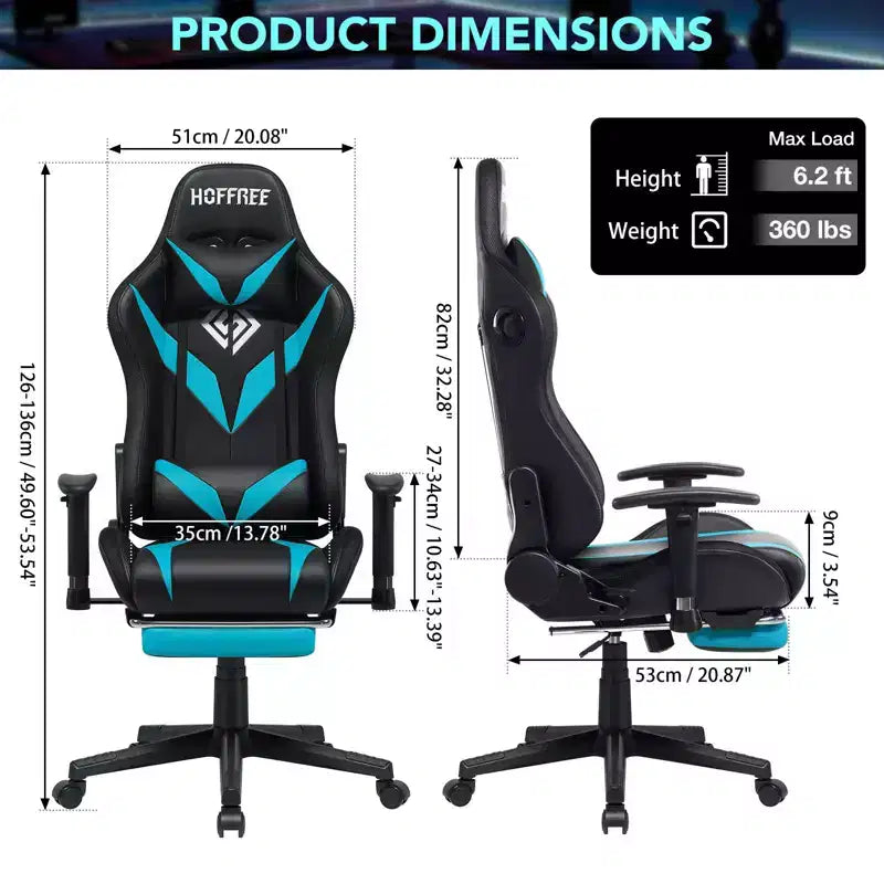 Hoffree Massage Reclining Gaming Chair Ergonomic Office PC Chair with Bluetooth Speaker & RGB Light