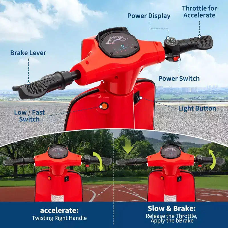 Coolmee 24V Electric Moped Motorcycle for Kids, Electric Scooter with Seat for Kids 8-14, Ride On Scooter with LED Light, Max Up to 14 MPH