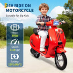 Coolmee 24V Electric Moped Motorcycle for Kids, Electric Scooter with Seat for Kids 8-14, Ride On Scooter with LED Light, Max Up to 14 MPH