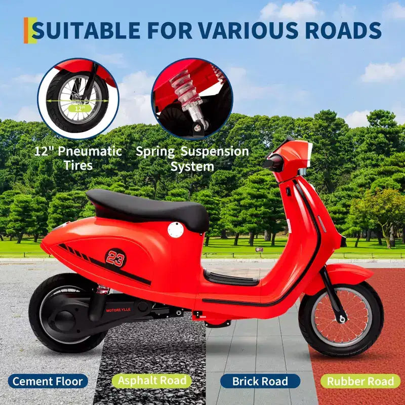 Coolmee 24V Electric Moped Motorcycle for Kids, Electric Scooter with Seat for Kids 8-14, Ride On Scooter with LED Light, Max Up to 14 MPH