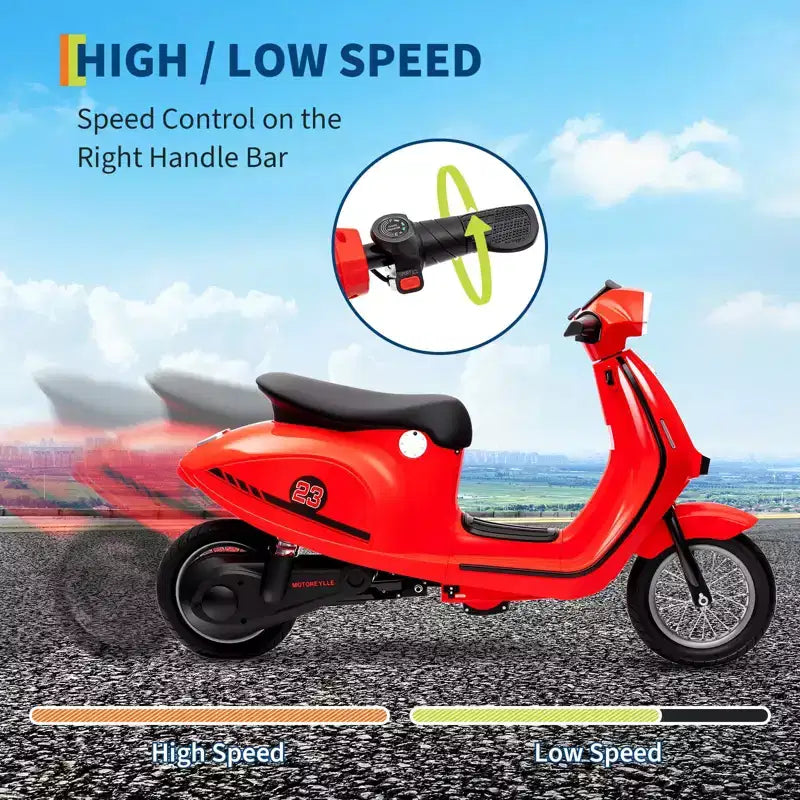 Coolmee 24V Electric Moped Motorcycle for Kids, Electric Scooter with Seat for Kids 8-14, Ride On Scooter with LED Light, Max Up to 14 MPH