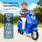 Coolmee 24V Electric Moped Motorcycle for Kids, Electric Scooter with Seat for Kids 8-14, Ride On Scooter with LED Light, Max Up to 14 MPH