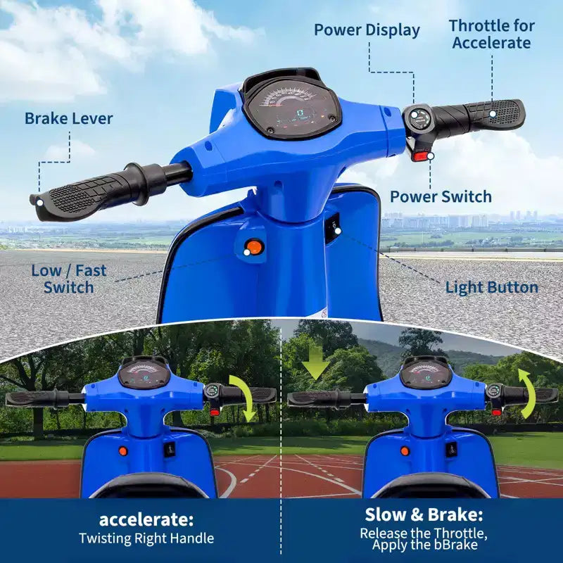 Coolmee 24V Electric Moped Motorcycle for Kids, Electric Scooter with Seat for Kids 8-14, Ride On Scooter with LED Light, Max Up to 14 MPH