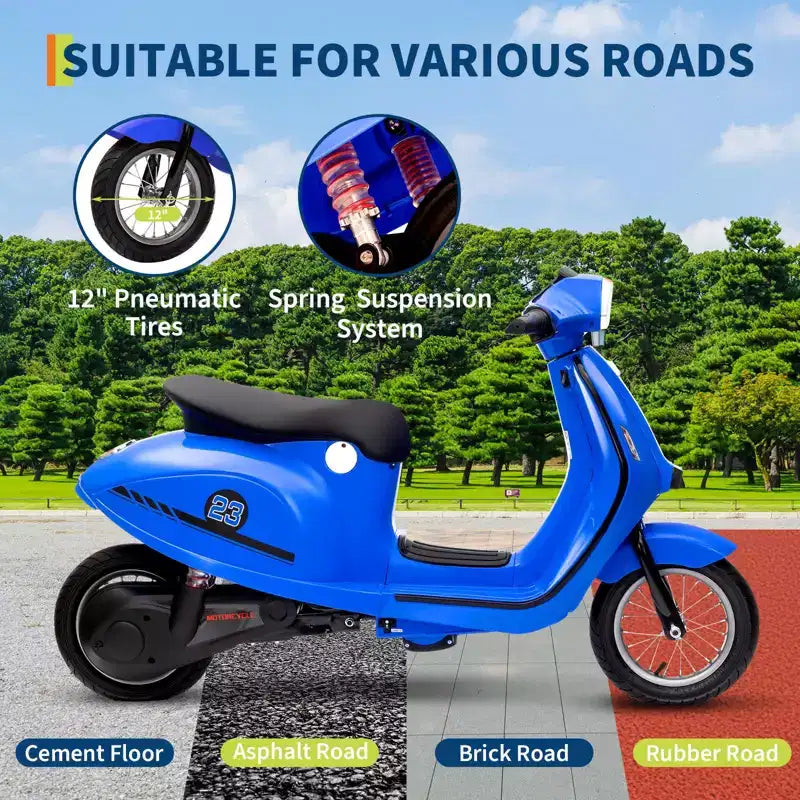 Coolmee 24V Electric Moped Motorcycle for Kids, Electric Scooter with Seat for Kids 8-14, Ride On Scooter with LED Light, Max Up to 14 MPH