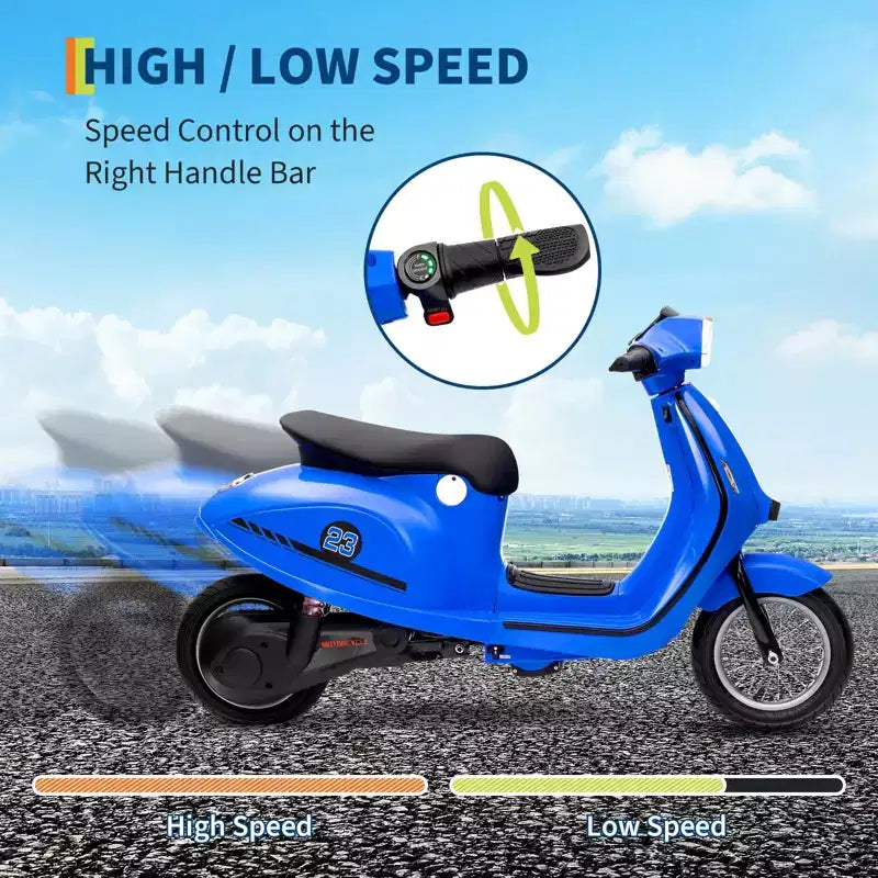 Coolmee 24V Electric Moped Motorcycle for Kids, Electric Scooter with Seat for Kids 8-14, Ride On Scooter with LED Light, Max Up to 14 MPH