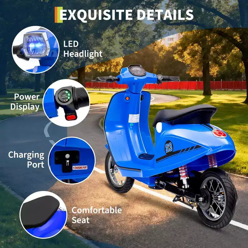 Coolmee 24V Electric Moped Motorcycle for Kids, Electric Scooter with Seat for Kids 8-14, Ride On Scooter with LED Light, Max Up to 14 MPH