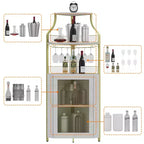 Wine Cabinet, Corner Farmhouse Wine Bar with Removable Rack & Glass Holder, Compact Liquor Coffee Storage Unit with Mesh Door
