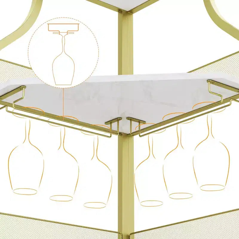 Wine Cabinet, Corner Farmhouse Wine Bar with Removable Rack & Glass Holder, Compact Liquor Coffee Storage Unit with Mesh Door