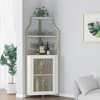 Wine Cabinet, Corner Farmhouse Wine Bar with Removable Rack & Glass Holder, Compact Liquor Coffee Storage Unit with Mesh Door