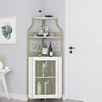 Wine Cabinet, Corner Farmhouse Wine Bar with Removable Rack & Glass Holder, Compact Liquor Coffee Storage Unit with Mesh Door
