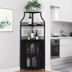 Wine Cabinet, Corner Farmhouse Wine Bar with Removable Rack & Glass Holder, Compact Liquor Coffee Storage Unit with Mesh Door