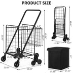 Folding Shopping Cart, 360 Swivel Grocery Trolley with Stair-Climbing Wheels, Heavy Duty Utility Cart with Waterproof Liner for Shopping, Camping
