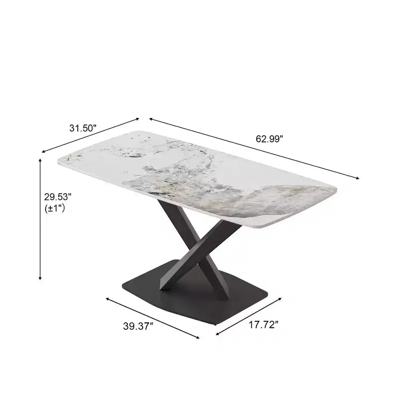 GDFStudio Basia Modern Artificial Stone Curved Rectangle Dining Table