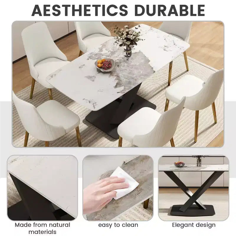 GDFStudio Basia Modern Artificial Stone Curved Rectangle Dining Table