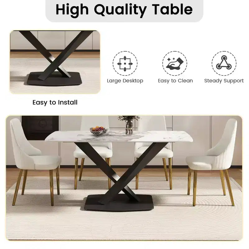 GDFStudio Basia Modern Artificial Stone Curved Rectangle Dining Table