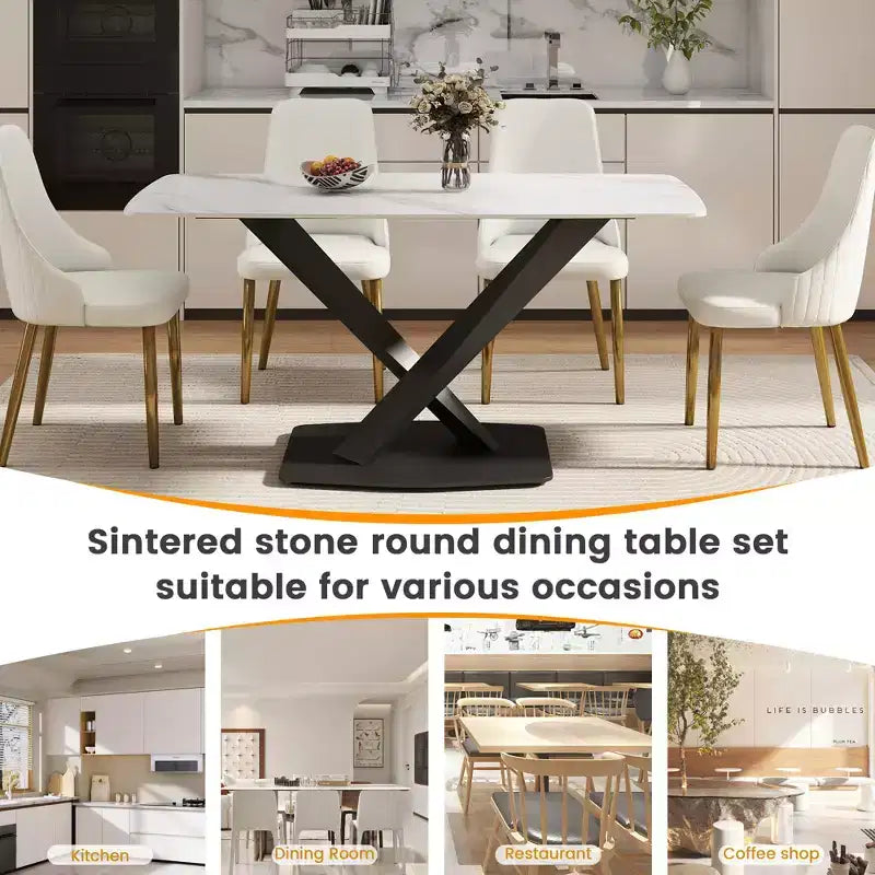 GDFStudio Basia Modern Artificial Stone Curved Rectangle Dining Table