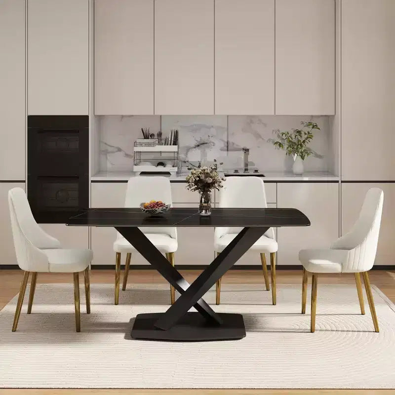 GDFStudio Basia Modern Artificial Stone Curved Rectangle Dining Table