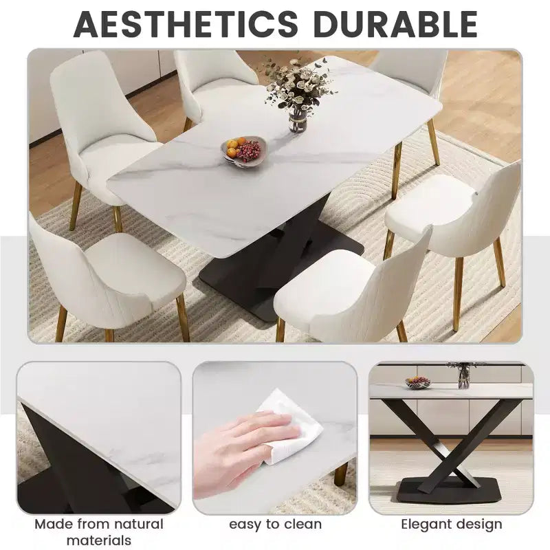 GDFStudio Basia Modern Artificial Stone Curved Rectangle Dining Table