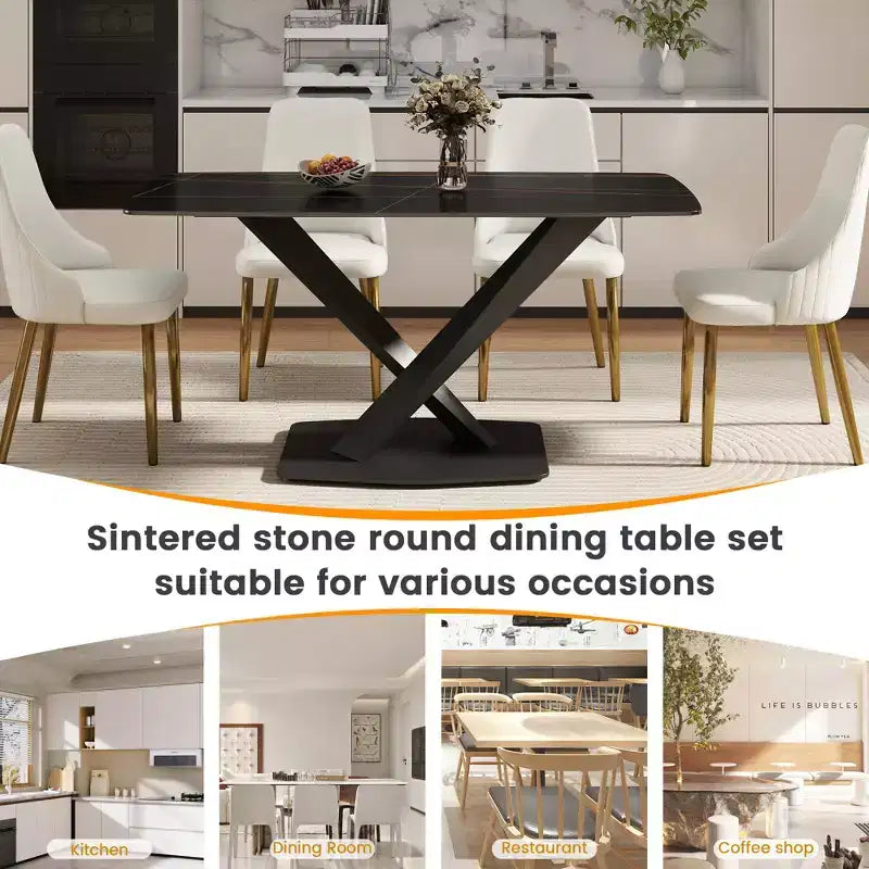 GDFStudio Basia Modern Artificial Stone Curved Rectangle Dining Table