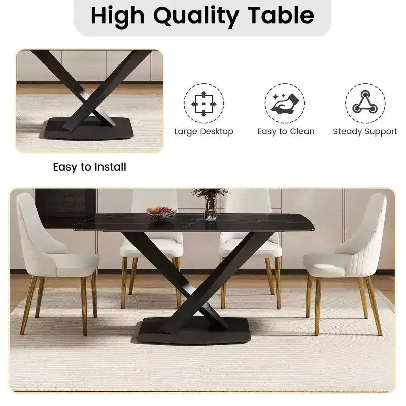 GDFStudio Basia Modern Artificial Stone Curved Rectangle Dining Table