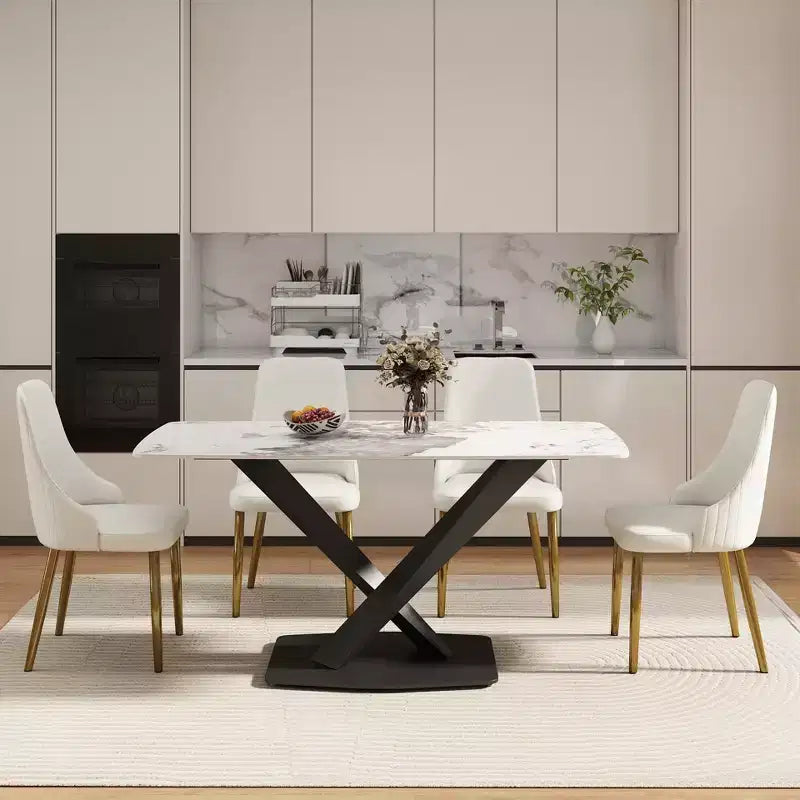 GDFStudio Basia Modern Artificial Stone Curved Rectangle Dining Table