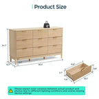 LINSY HOME Fluted 9 Drawer Dresser for Bedroom, Mid Century Modern Large Chest of Drawers with Gold Metal Handles, Wide Boho Wood Dressers