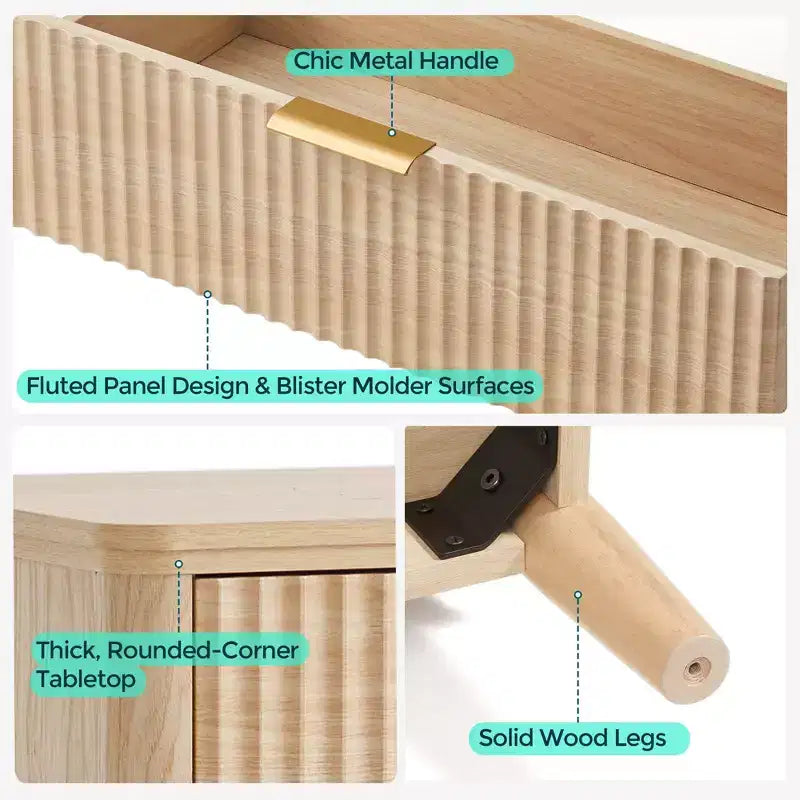 LINSY HOME Fluted 9 Drawer Dresser for Bedroom, Mid Century Modern Large Chest of Drawers with Gold Metal Handles, Wide Boho Wood Dressers