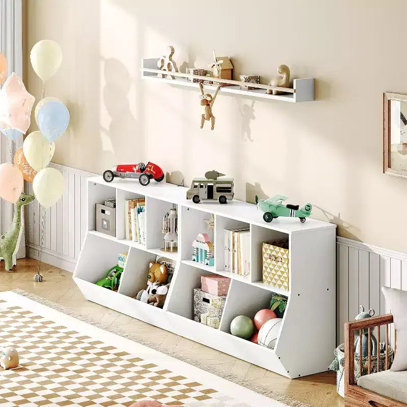 ACOINEL 35.4 Kids Bookshelf with Bookcase Footboard - Toy Storage Cubby, Children's Toy Shelf & 5-Cubby Storage Cabinet