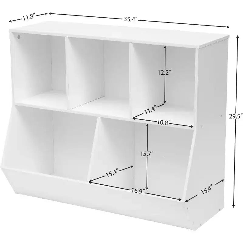 ACOINEL 35.4 Kids Bookshelf with Bookcase Footboard - Toy Storage Cubby, Children's Toy Shelf & 5-Cubby Storage Cabinet