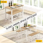 MooxvMoo 43 Dining Table Set, Bar Table with 2 Dining Benches, Industrial Table Counter for Kitchen Breakfast Table, Living Room, Party Room, White
