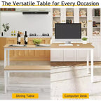 MooxvMoo 43 Dining Table Set, Bar Table with 2 Dining Benches, Industrial Table Counter for Kitchen Breakfast Table, Living Room, Party Room, White