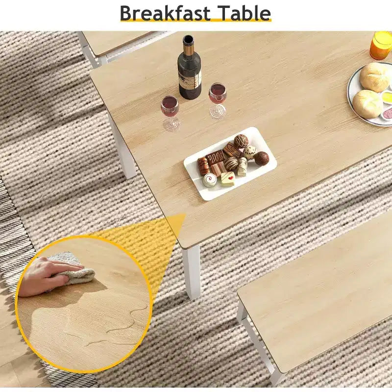 MooxvMoo 43 Dining Table Set, Bar Table with 2 Dining Benches, Industrial Table Counter for Kitchen Breakfast Table, Living Room, Party Room, White