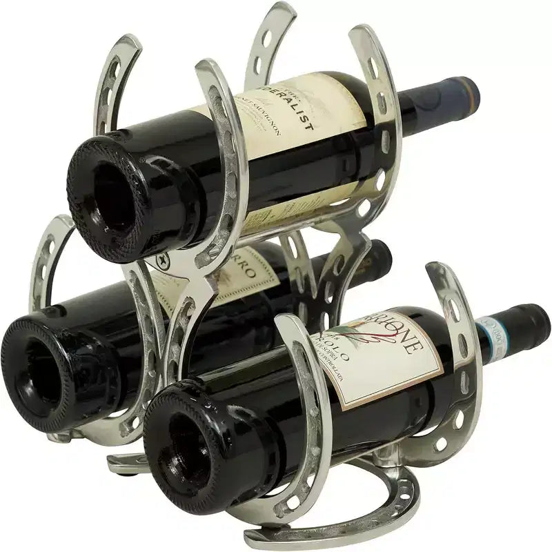 Huntley Horse Shoe 3 Bottle Wine Rack, Aluminum, Silver