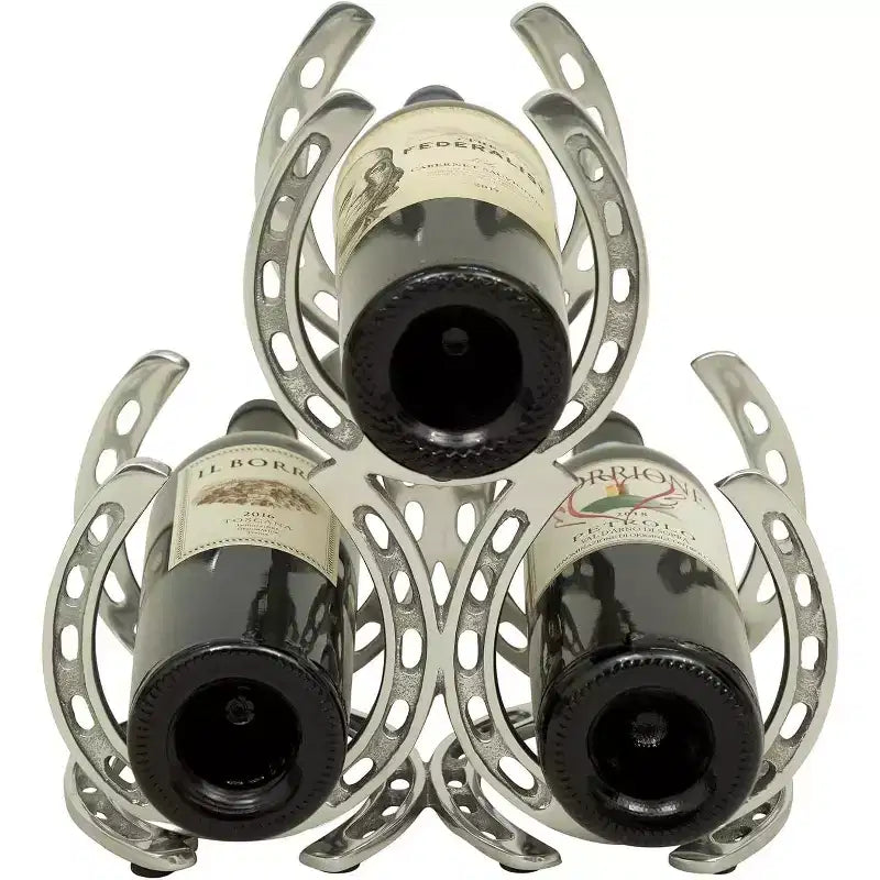 Huntley Horse Shoe 3 Bottle Wine Rack, Aluminum, Silver