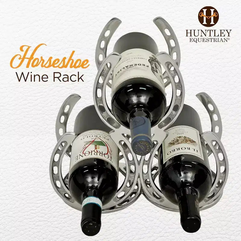 Huntley Horse Shoe 3 Bottle Wine Rack, Aluminum, Silver