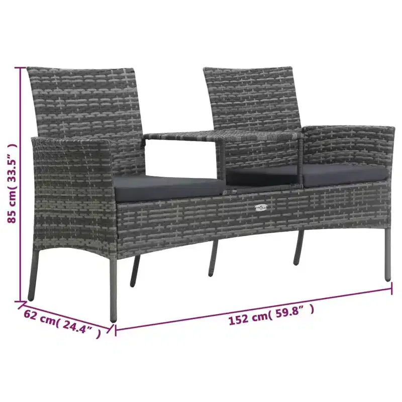 2-Seater Patio Sofa with Side Table in Various Colors