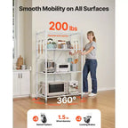 VEVOR 4-Tier Foldable Storage Shelf, 36W x 21D x 60 H Inch Folding Metal Rack Shelving Unit, No Assembly Organizer Shelf with 5 Wheels&4 Hooks,White