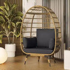 Wicker Egg Chair with Soft Cushion and Steel Frame, Rattan Patio Lounge Chairs for Patio, Backyard, Living Room, Bedroom