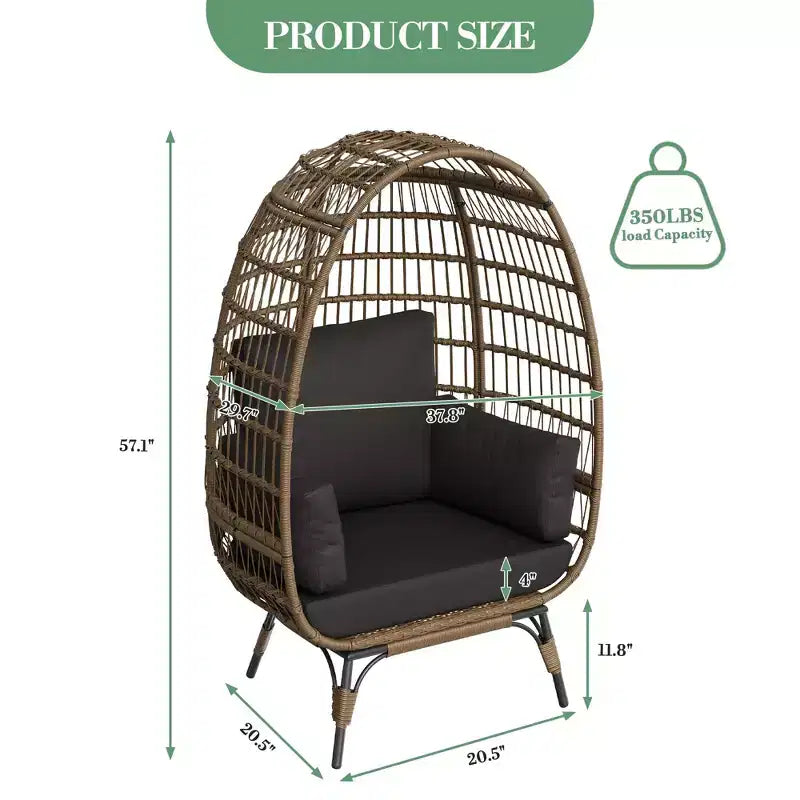 Wicker Egg Chair with Soft Cushion and Steel Frame, Rattan Patio Lounge Chairs for Patio, Backyard, Living Room, Bedroom