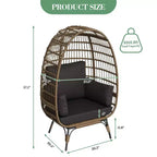 Wicker Egg Chair with Soft Cushion and Steel Frame, Rattan Patio Lounge Chairs for Patio, Backyard, Living Room, Bedroom