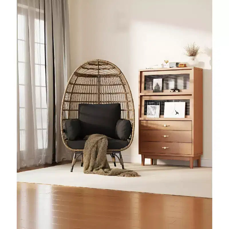 Wicker Egg Chair with Soft Cushion and Steel Frame, Rattan Patio Lounge Chairs for Patio, Backyard, Living Room, Bedroom