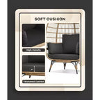 Wicker Egg Chair with Soft Cushion and Steel Frame, Rattan Patio Lounge Chairs for Patio, Backyard, Living Room, Bedroom