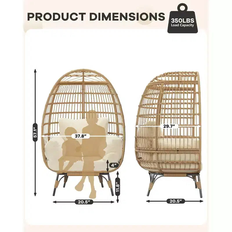 Wicker Egg Chair with Soft Cushion and Steel Frame, Rattan Patio Lounge Chairs for Patio, Backyard, Living Room, Bedroom